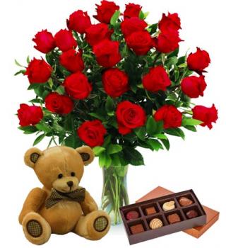 flowers bear and chocolates