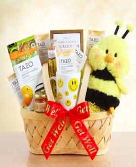 Get Well Teddy and Flowers - Gift Basket