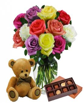 flowers bear and chocolates