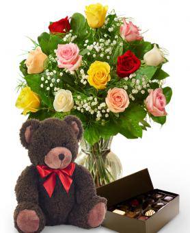 flowers bear and chocolates