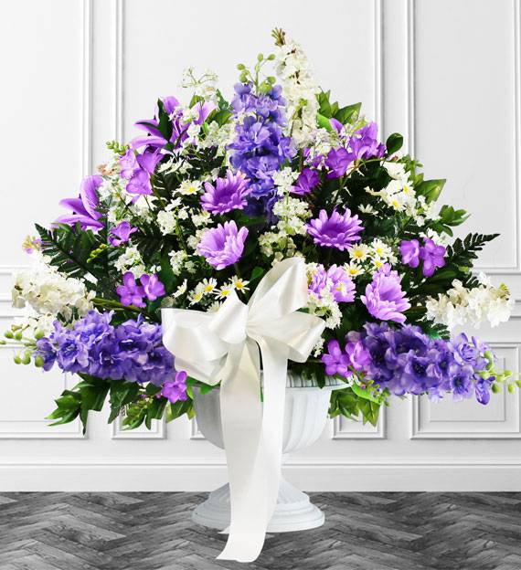 Valentines Day Or Funeral Bouquet Purple White Flowers Sympathy