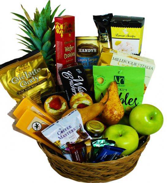 Flowers: Assorted Fruits And Snacks Basket - Standard