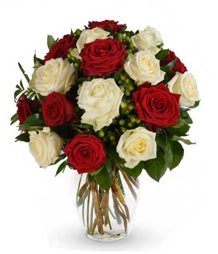 white and red rose bouquet