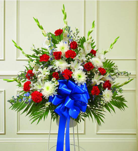 Flowers: Red, White & Blue Standing Funeral Basket - Standard